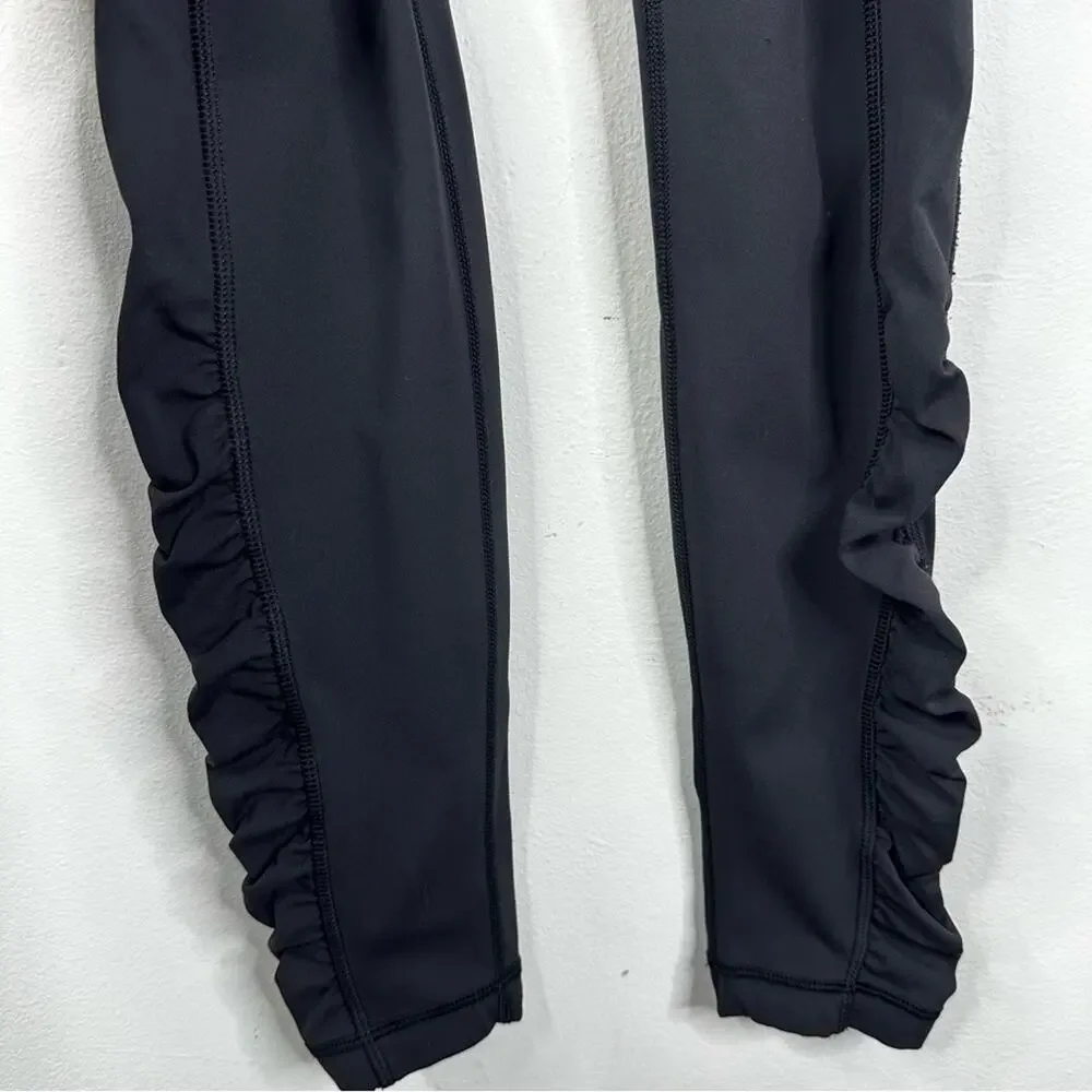 Lululemon Speed Tight Black Leggings Ruched Legs Pockets Size 6